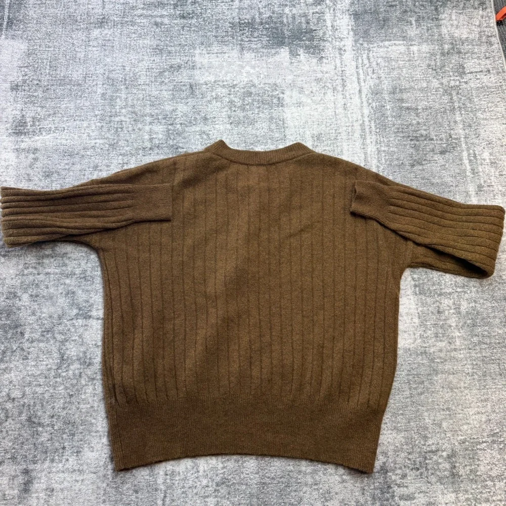 Madewell Sweater Women Medium Brown Drab Bowden Henley Ribbed Merino Alpaca - Picture 7 of 10